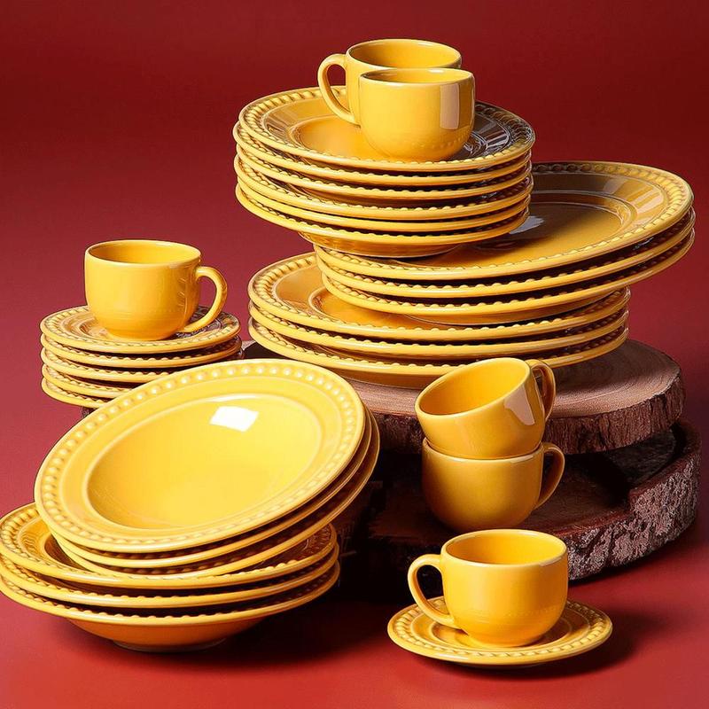 CONJUNTO C/ 6 PRATOS RASO ATENAS MOSTARDA Ø 26 cm - Porto Brasil